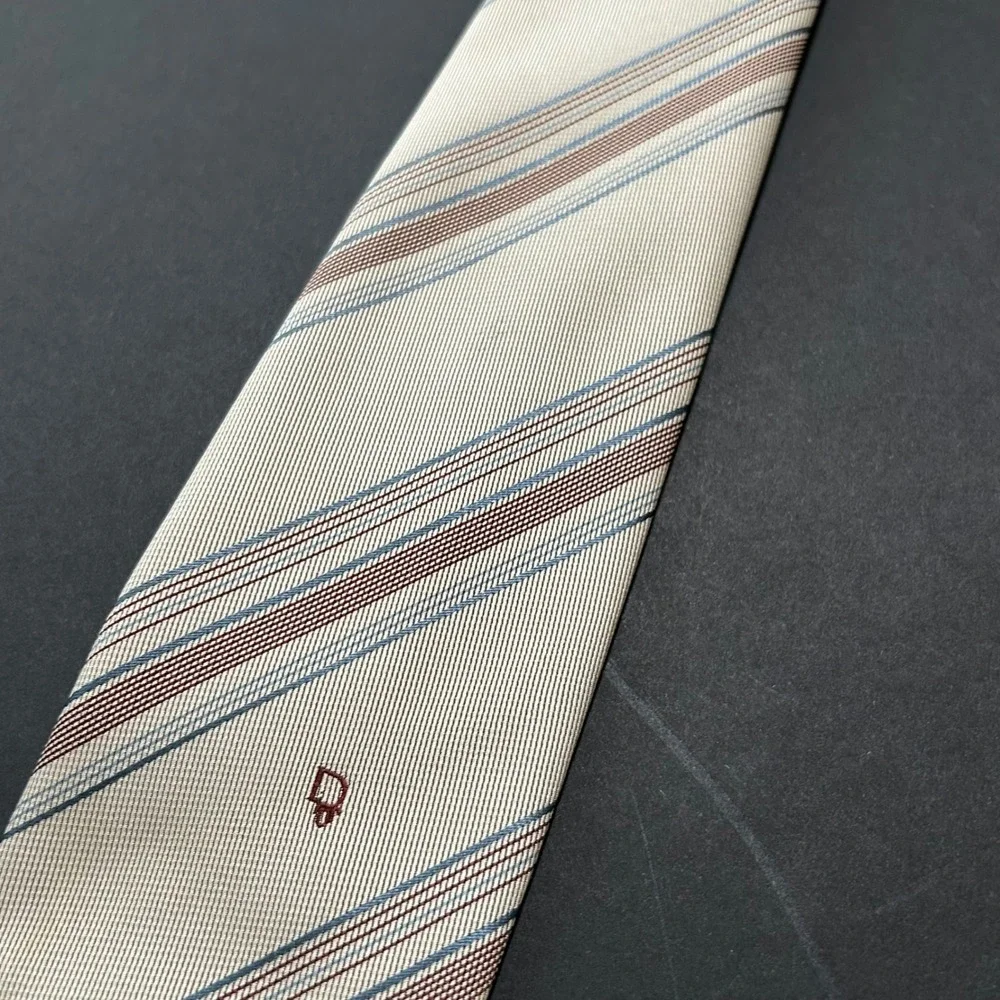 Vintage Christian Dior Men's Tie Beige Stripe 3